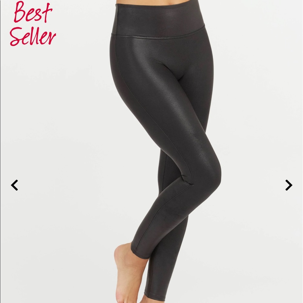 Spanx Faux Black Leather Leggings Petite S SMALL